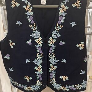 Embroidered Floral Navy Blue Women's Vest